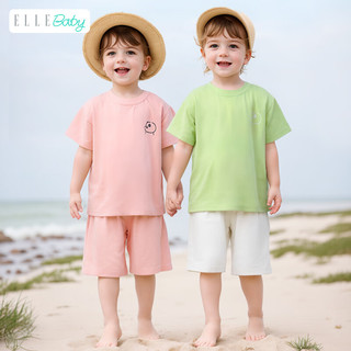 ELLE BABY儿童T恤透气中大童夏装儿童薄款短袖上衣宝宝衣服短袖短裤套装 小白熊套装（短袖+短裤） 120码