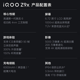 iQOO Z9x 5G手机 12GB+256GB 曜夜黑