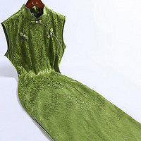 戚薇改良绿色旗袍女夏季2024年轻款少女复古民国风中长连衣裙 绿色 S