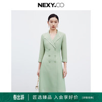 奈蔻2024春季气质西装领七分袖简约商务通勤连衣裙女 淡叶绿色 S