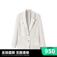 太平鸟女装2024年夏季翻袖口醋酸西装A1BAE2194 米白 XL