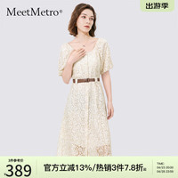MeetMetro玛依尔2024夏季浪漫度假风连衣裙女镂空茶歇收腰裙 印花【闪电发】 S