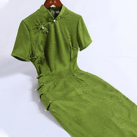 戚薇绿色旗袍2024夏季年轻款少女气质日常可穿提花改良连衣裙   绿色 M