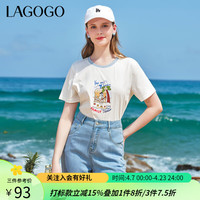 lagogo拉谷谷白色圆领短袖T恤女2024年可爱卡通印花撞色百搭 本白色(V1) S