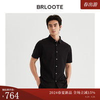 巴鲁特（Brloote）【含桑蚕丝】短袖衬衫男士商务休闲纯色2024夏季衬衣 黑色 165/88A