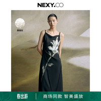 奈蔻夏季高雅印花内搭吊带连衣裙女 黑色 L