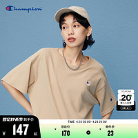 Champion 冠军纯棉短袖t恤女2023夏季新款上衣美式休闲刺绣纯色白