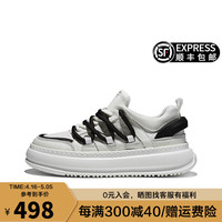 皓顿（HAUT TON）男鞋休闲鞋头层牛皮低帮板鞋时尚系带运动厚底鞋百搭鞋子 白黑色 39 -适合运动鞋40码