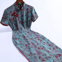 戚薇改良民国风旗袍2024夏季日常简约气质优雅中长连衣裙   绿色 M