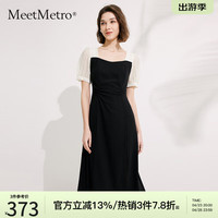 MeetMetro玛依尔赫本风连衣裙女2024夏季拼接气质小黑裙 黑色【闪电发】 XL