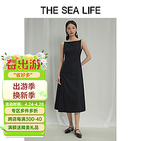 THE SEA LIFE欧海一生 无袖一字领连衣裙24夏收腰显瘦优雅修身吊带裙X15822 黑法师 L