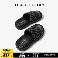 BEAUTODAY厚底拖鞋外穿女鞋2024春夏季法式休闲小凉拖沙滩度假凉鞋子女 经典黑 38