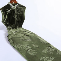 戚薇改良绿色旗袍女夏季2024年复古民国风无袖长款连衣裙   绿色 S