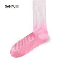 三福 女短筒袜单双装 学院运动风潮流段染精梳棉女袜袜子826756 粉色 均码