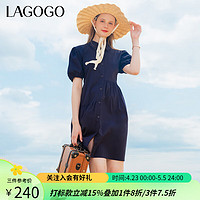 lagogo拉谷谷气质衬衫裙藏青色娃娃裙2024夏季学院风连衣裙女 藏青色(M0) S