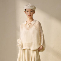 例外(EXCEPTION)【新中式】女装2024春季毛针织衫螺纹收紧阔袖翻领毛衣女 米白 34Y(155/80Y)