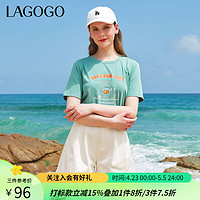 lagogo拉谷谷多巴胺小丑鱼印花T恤女2024年夏季正肩休闲短袖 湖蓝色(N5) S