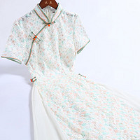 戚薇气质优雅淑女范改良奥黛旗袍2024年春季日常可穿年轻 白绿 M