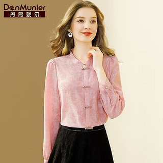 丹慕妮尔新中式长袖衬衫女2024春季立领盘扣时髦高级感上衣 粉色 L