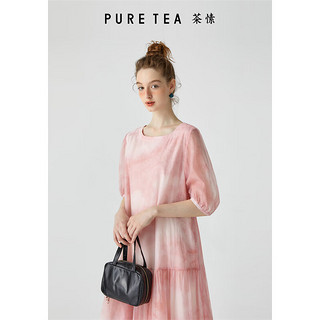 茶·愫（PURE TEA）puretea茶愫扎染浪漫鱼尾裙连衣裙女小方领宽松裙子2024夏季 琥珀黄 S