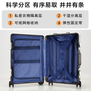 米尘行李箱铝框加厚拉杆箱男密码箱卡扣锁结实耐用旅行箱女大容量皮箱 粉色（加厚黑铝框） 24英寸
