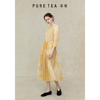 茶·愫【水色渐染】puretea茶愫量感七分袖连衣裙女扎染2024春夏 琥珀黄 L