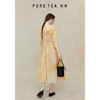 茶·愫【水色渐染】puretea茶愫量感七分袖连衣裙女扎染2024春夏 琥珀黄 L