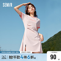 Semir 森马 连衣裙女开叉显腿长修身2023夏季新款撞色字母针织裙复古美式