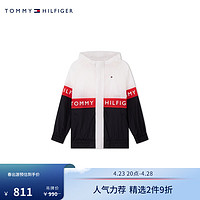 TOMMY HILFIGER24春季童装男休闲运动拼色印花连帽夹克外套TH2422773 黑白拼色002 6/120cm