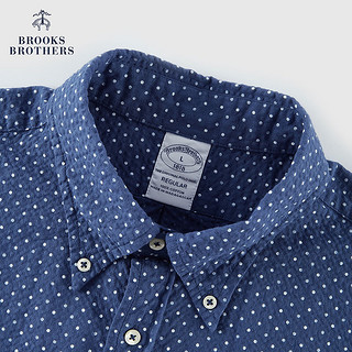 布克兄弟（BrooksBrothers）男士24春夏经典版泡泡纱扣结领波点短袖衬衫 4004-藏青色 L