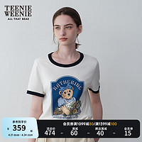 Teenie Weenie小熊女装2024夏装时髦撞色包边短袖T恤印花上衣 乳白色 160/S