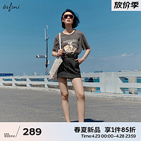 伊芙丽（eifini）伊芙丽水洗棉仿牛仔时尚贴袋工装短裙裤2024夏装休闲百搭裙裤 深灰 L