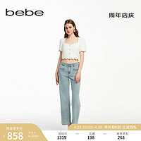 bebe2024夏季女士经典气质阔腿长裤牛仔裤211002 牛仔蓝 XS