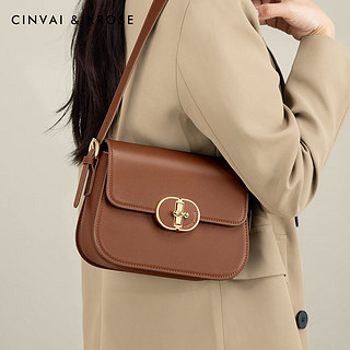 CinvaiKrose包包女包轻奢侈斜挎包女士包包2024女款高级感通勤单肩包 棕色