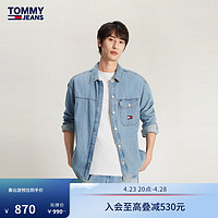 TOMMY JEANS 24早春男纯棉复古美式刺绣宽松牛仔衬衫外套DM0DM18328 牛仔蓝1AA S