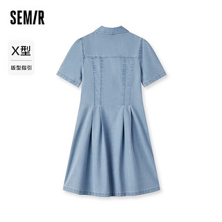 森马（Semir）森柔牛仔|森马牛仔连衣裙女泡泡袖2024夏季凉感短裙 牛仔中蓝88201 170/92A/XL