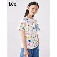 Lee儿童圆领短袖T恤2024夏季纯棉前胸字母字母印花宽松舒适上衣童装 红色 160cm
