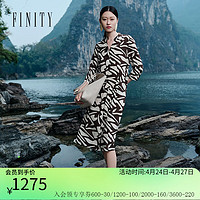 菲妮迪（FINITY）菲妮迪连衣裙2024年夏季桑蚕丝V领印花A字裙子女 杏咖色 S