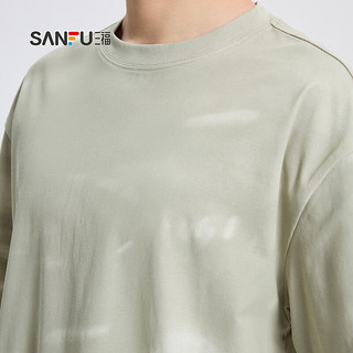 SANFU 三福 2024夏季男士新式国风蜡染渐变短T恤 时尚圆领上衣484458 绿色 M