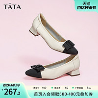 TATA 他她 蝴蝶结粗跟单鞋小香风牛皮浅口鞋女鞋2023春新款7WP03AQ3