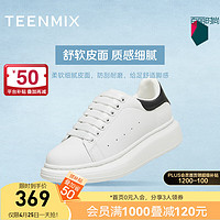 TEENMIX 天美意 女鞋商场同款系带运动小白鞋休闲鞋2024春BI221AM4 白黑色 34