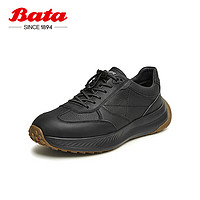 Bata 拔佳 休闲鞋男2024春季牛皮运动鞋鞋EMD03AM4 黑色 39