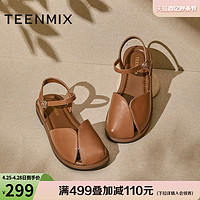 TEENMIX 天美意 平底包头后空凉鞋女外穿复古休闲凉鞋2024夏新款KX008BL4