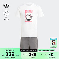 adidas印花运动短袖套装女小童阿迪达斯三叶草 白 128CM