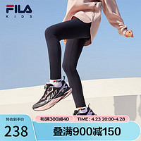 FILA 斐乐 儿童童装长裤2024春季中大童女童休闲运动针织打底裤 深辰蓝-NV 140