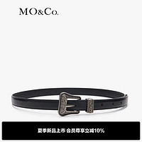 MO&Co.2024夏经典图腾雕花金属扣牛皮革腰带MBD2BLT002 黑色