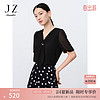Juzui 玖姿 ·安娜蔻clean fit飘带领压褶短袖轻薄雪纺上衣女2024夏季 素黑 2XL