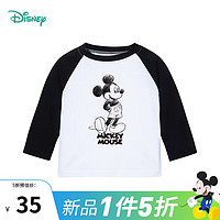 Disney 迪士尼 童装儿童T恤米奇米妮唐老鸭黛丝卡通长袖上衣纯棉 白拼黑-素描米奇 4岁/身高110cm