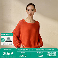 例外(EXCEPTION)【新中式】女装2024春季毛针织衫螺纹收紧圆领宽松毛衣女 艳橙 36Y(160/84Y)