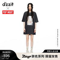 DZZIT【情绪T】地素连衣裙2024夏季印花珠片绣工艺T恤裙子女 黑色 XS